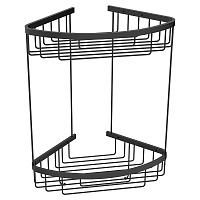 Полка угловая AVS Cesta, 20х20 см, черный матовый, двухъярусная, с крючками